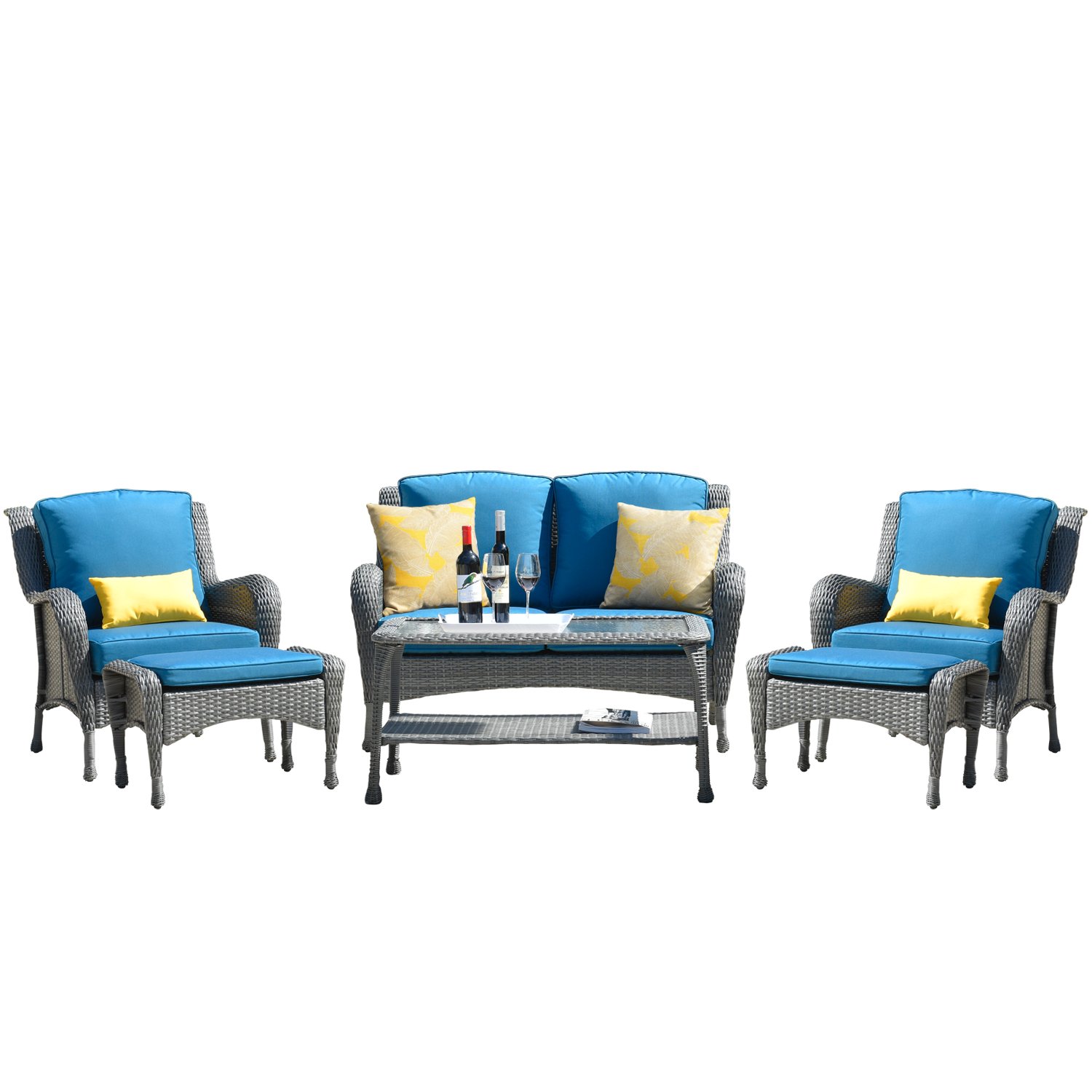 Casainc Gray of 4-Piece Metal Patio Conversation Set with Blue cushions-CASAINC