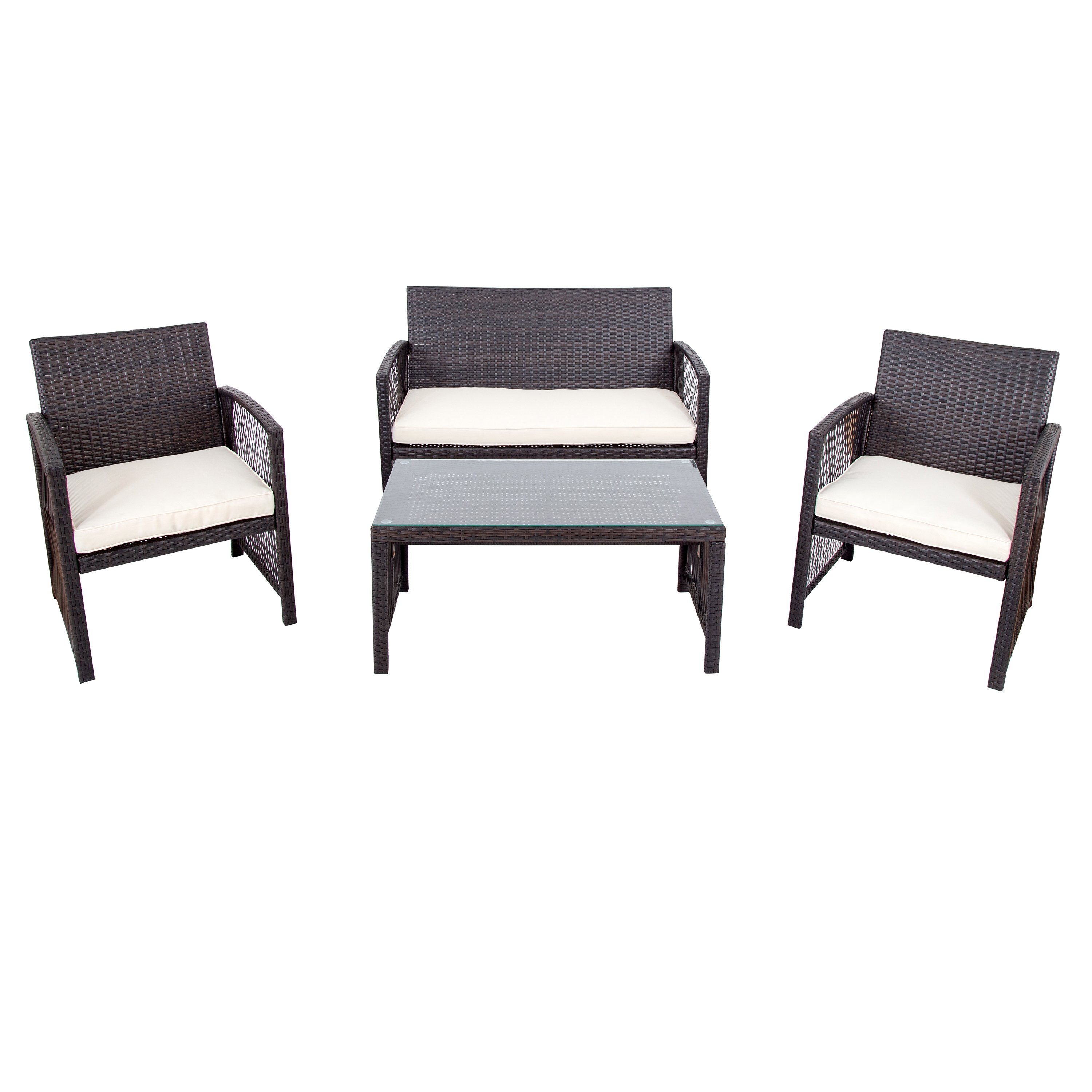  4-Piece Outdoor Furniture Rattan Chair & Table Patio Set Outdoor Sofa, Brown-CASAINC