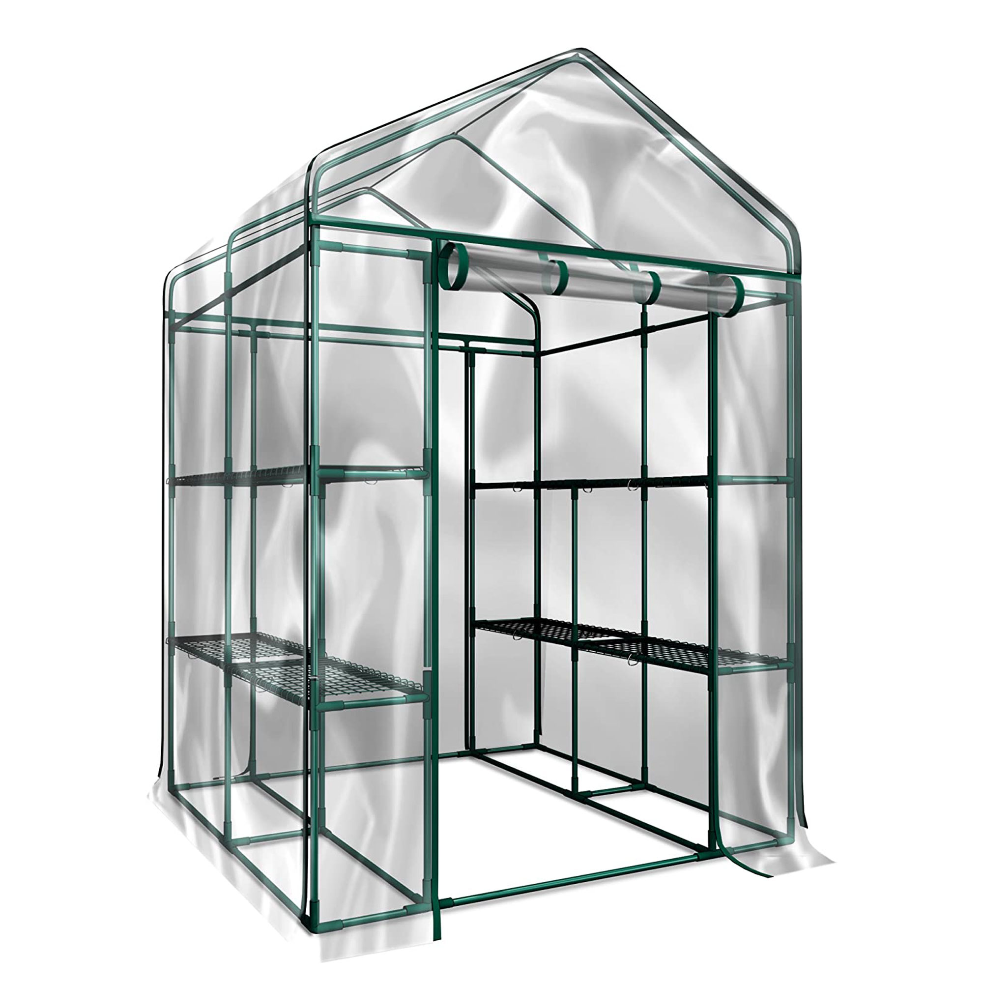 Casainc Green House 56" W x 56" D x 76" H,Walk in Outdoor Plant Gardening Greenhouse 2 Tiers 8 Shelves - Window and Anchors Include(White)-CASAINC