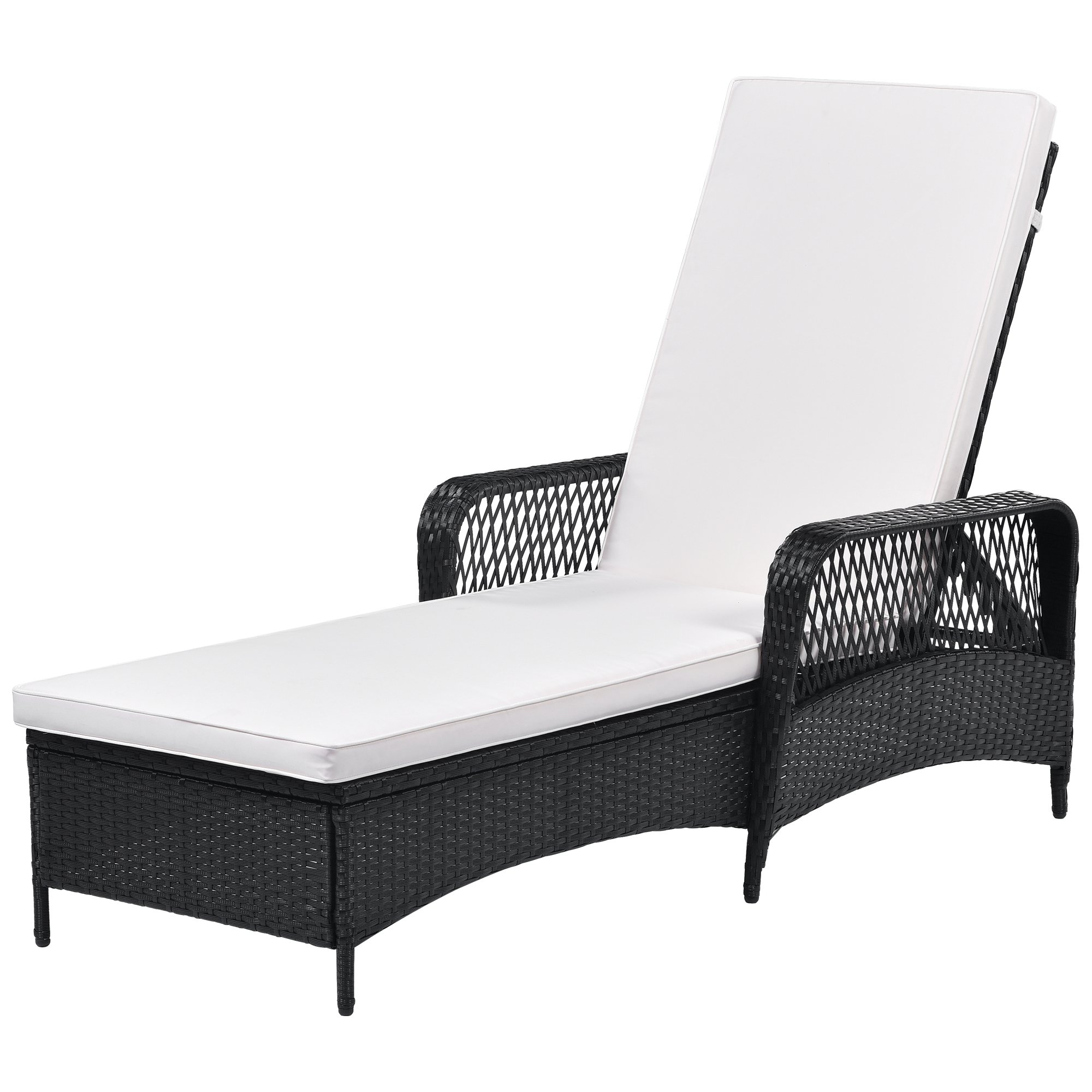 Outdoor patio pool PE rattan wicker chair wicker sun lounger, Adjustable backrest, beige cushion, Black wiker (1 set)-CASAINC