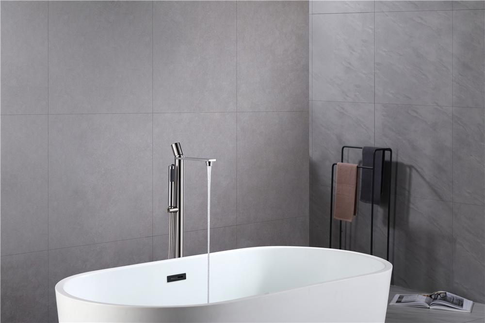 Casainc 1-Handle Free Standing Floor Mount Waterfall Tub Filler Bathroom Tub Faucet with Handheld Shower in Brushed Nickel-CASAINC