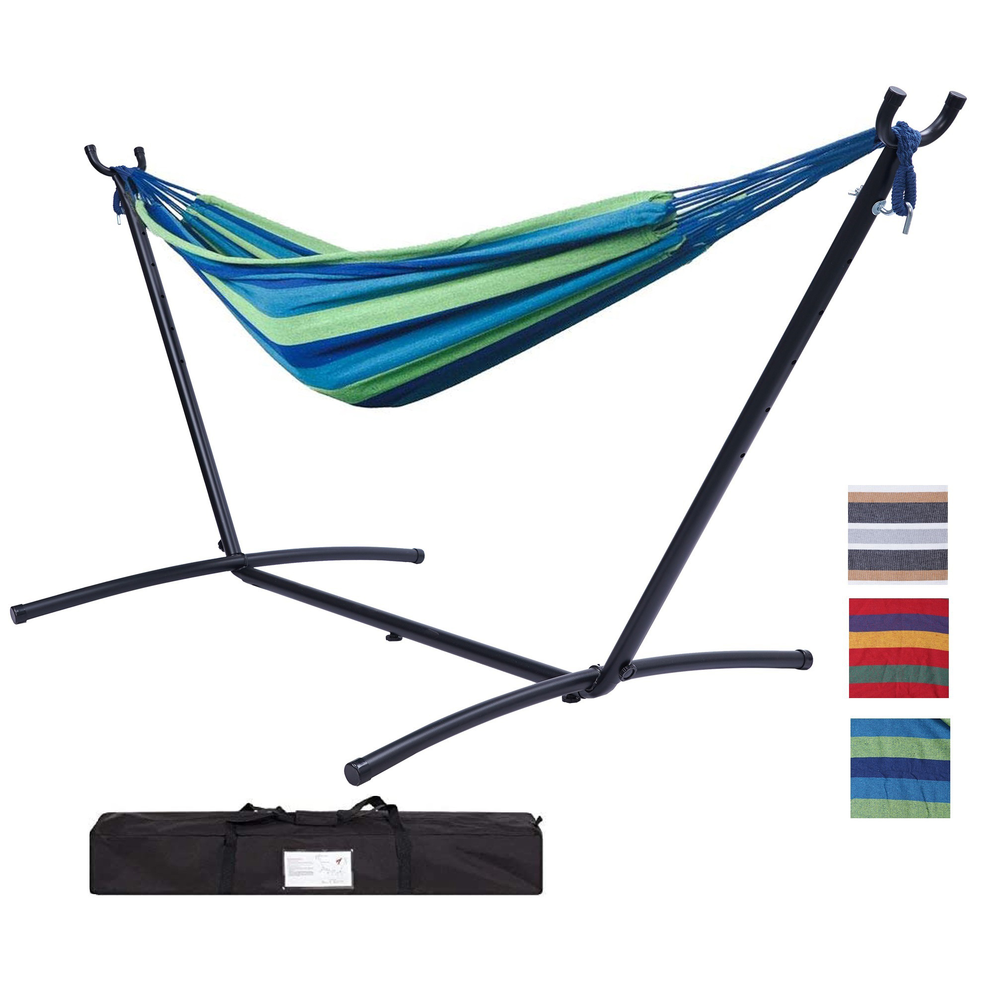 Casainc 9.3 ft. Double Classic Outdoor Cotton Hammock Chair Hammock with Stand for 2-Person in Calming Sea-CASAINC