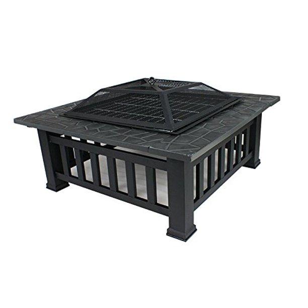 Casainc 43 in. W x 18 in. H Outdoor Square Metal Wood/Coals Burning Fire Pit with Cover in Black-CASAINC