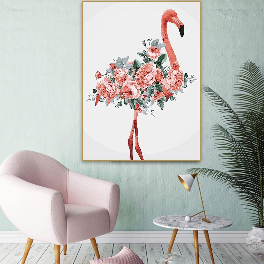 Flamingo 01, Ginkko Paint by Numbers for Adults Kids Beginners Easy Acrylic on Canvas