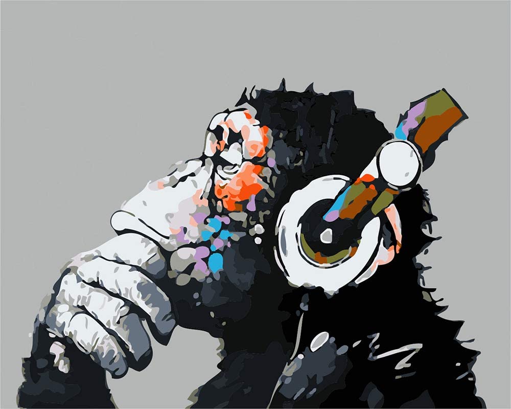 Musical Gorilla, Ginkko Paint by Numbers for Adults Kids Beginners Easy Acrylic on Canvas
