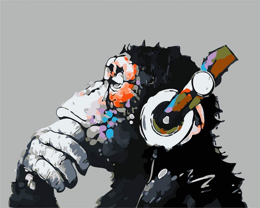 Musical Gorilla, Ginkko Paint by Numbers for Adults Kids Beginners Easy Acrylic on Canvas
