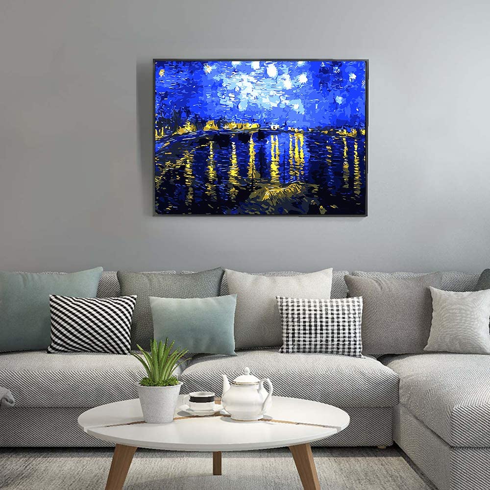 The Rhone River Under The Star, Ginkko Paint by Numbers for Adults Kids Beginners Easy Acrylic on Canvas
