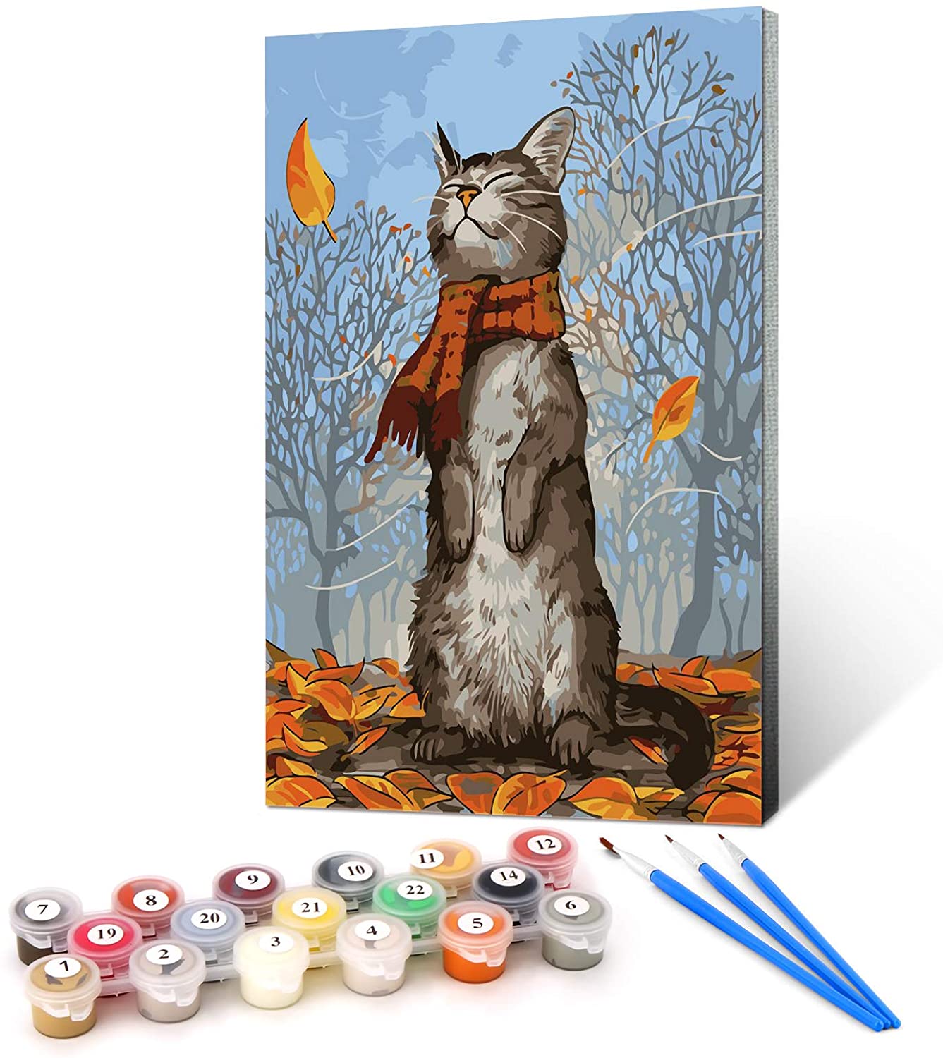 Ginkko Paint by Numbers 9x12 inch with Paints and Brushes, Scarf Cat (Include Framed)