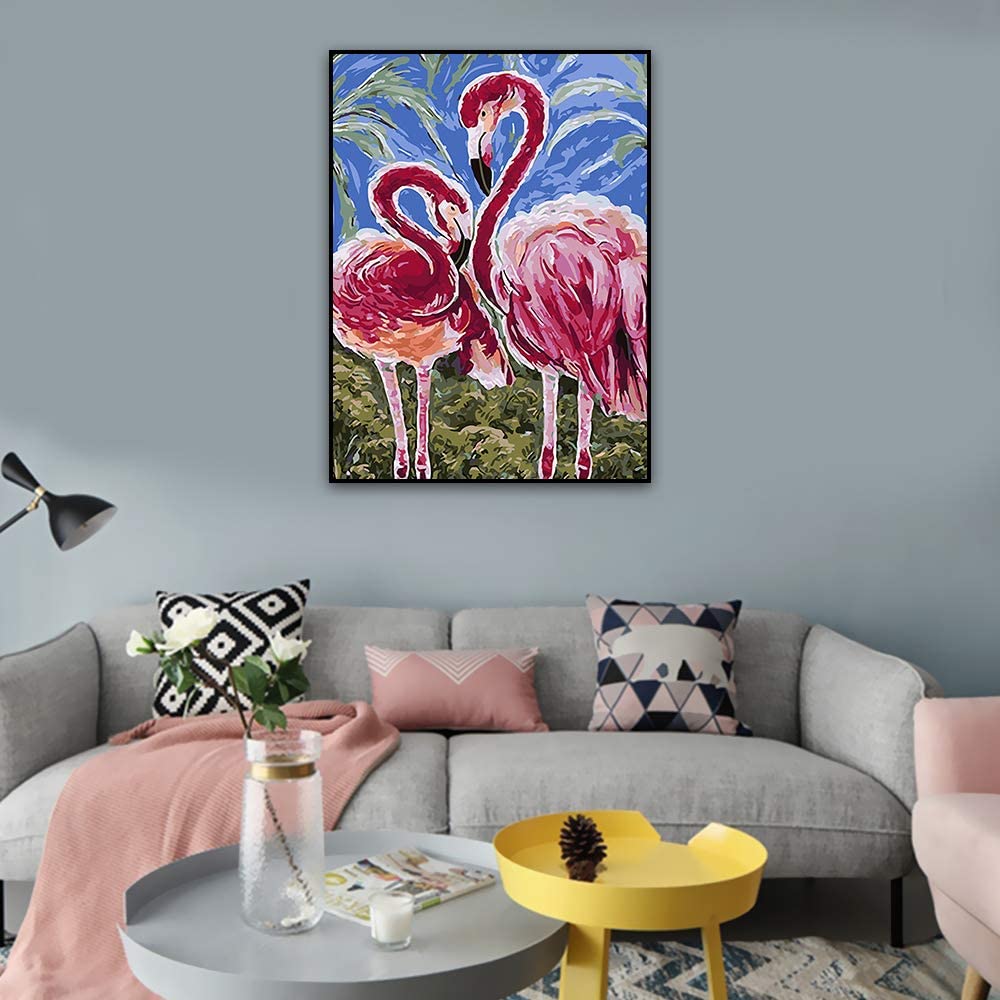 Flamingo 02, Ginkko Paint by Numbers for Adults Kids Beginners Easy Acrylic on Canvas