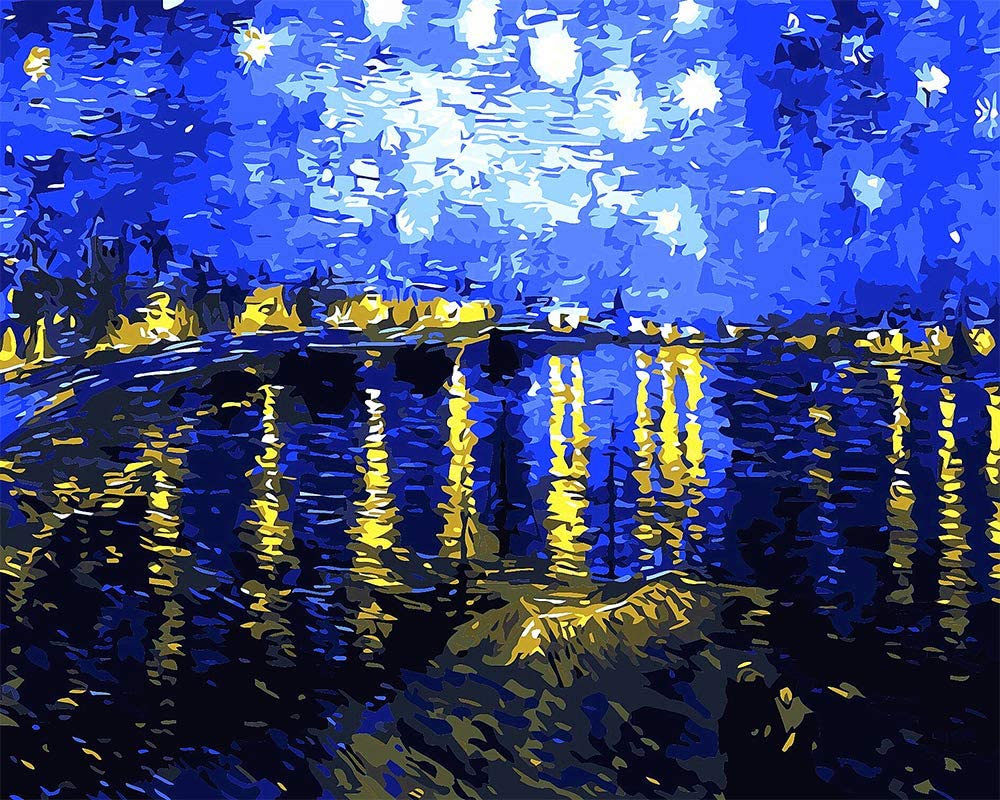 The Rhone River Under The Star, Ginkko Paint by Numbers for Adults Kids Beginners Easy Acrylic on Canvas