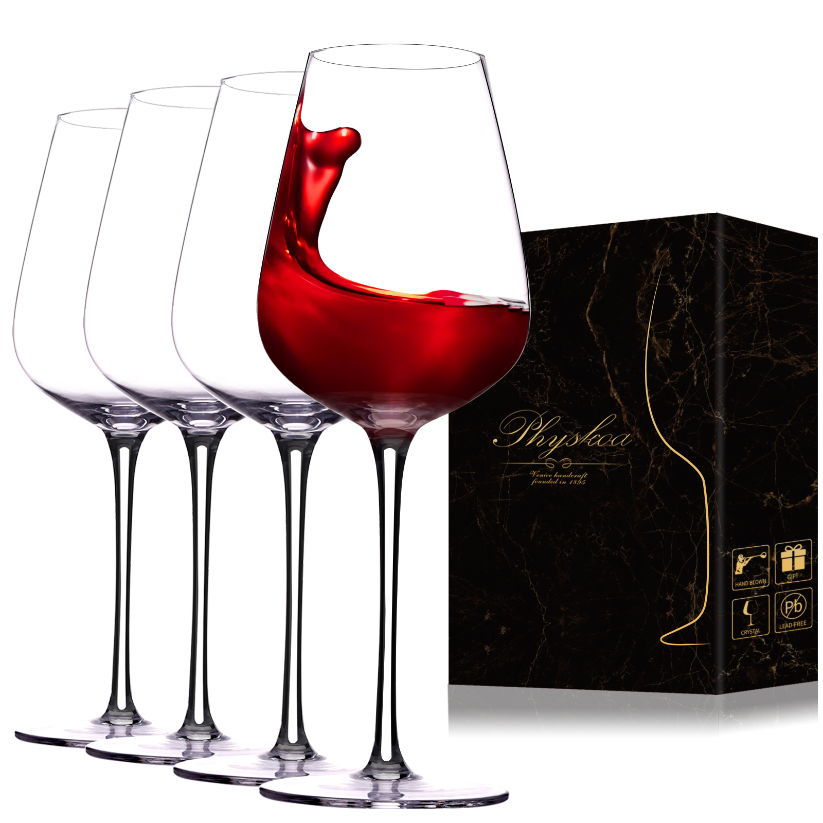 Hand-Blown Bordeaux Red Wine Glasses - Set of 6, 18 Ounce - Red Wine  Glasses Lead-Free Premium Crystal Clear Glass