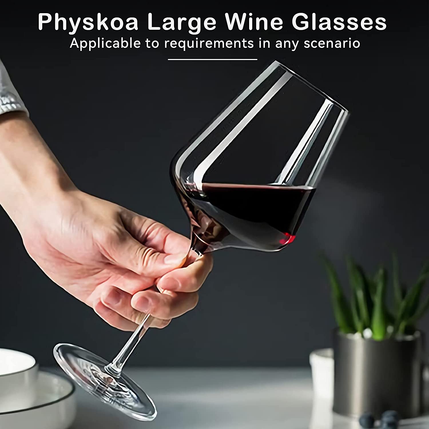 Physkoa Wine Glasses Set 4-21Ounce Red Wine Glasses with Tall Long  Stem,Flat Bottom,Large Wine Glasses Gift for Home Party