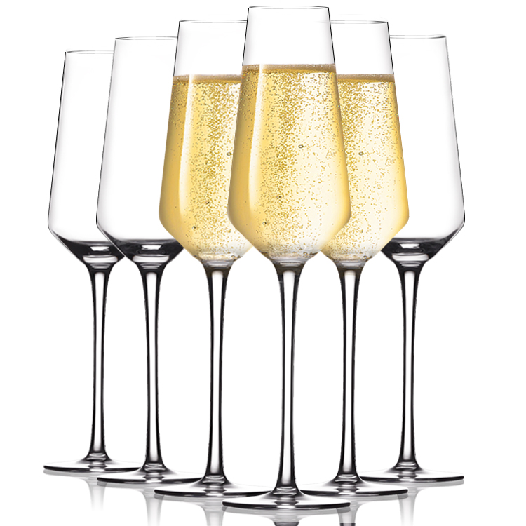 Physkoa Square Champagne Flutes Glass Set of 6-6.5 oz - Hand Blown Crystal Champagne Flutes - Modern Edge Champagne Glasses - Wedding Champagne