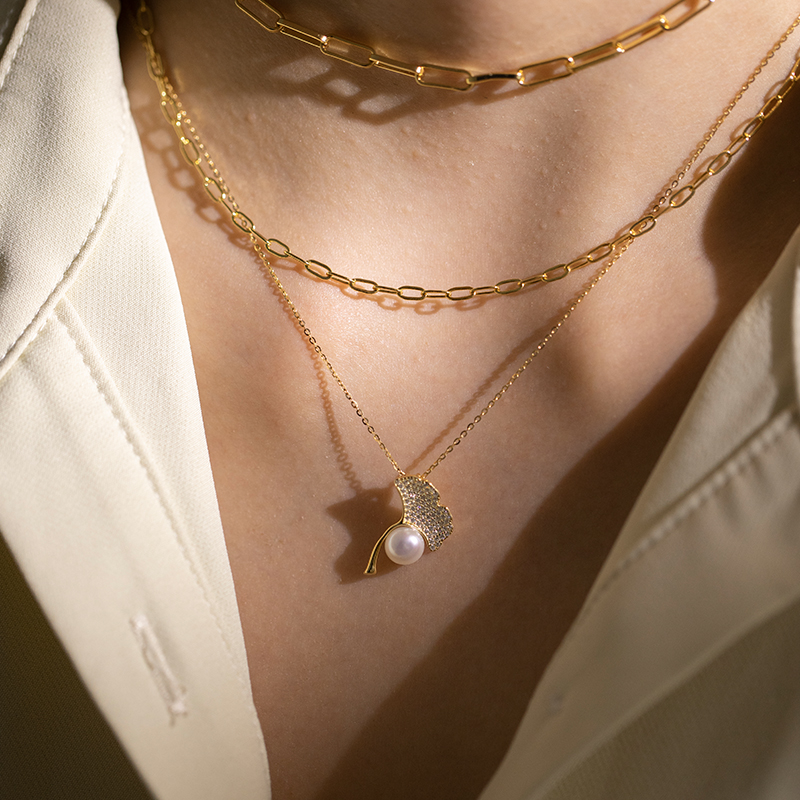 母親節 × 520丨珍珠銀杏項鍊 法式首飾丨加碼贈好禮 任選第2件半價-VANA氛圍飾品