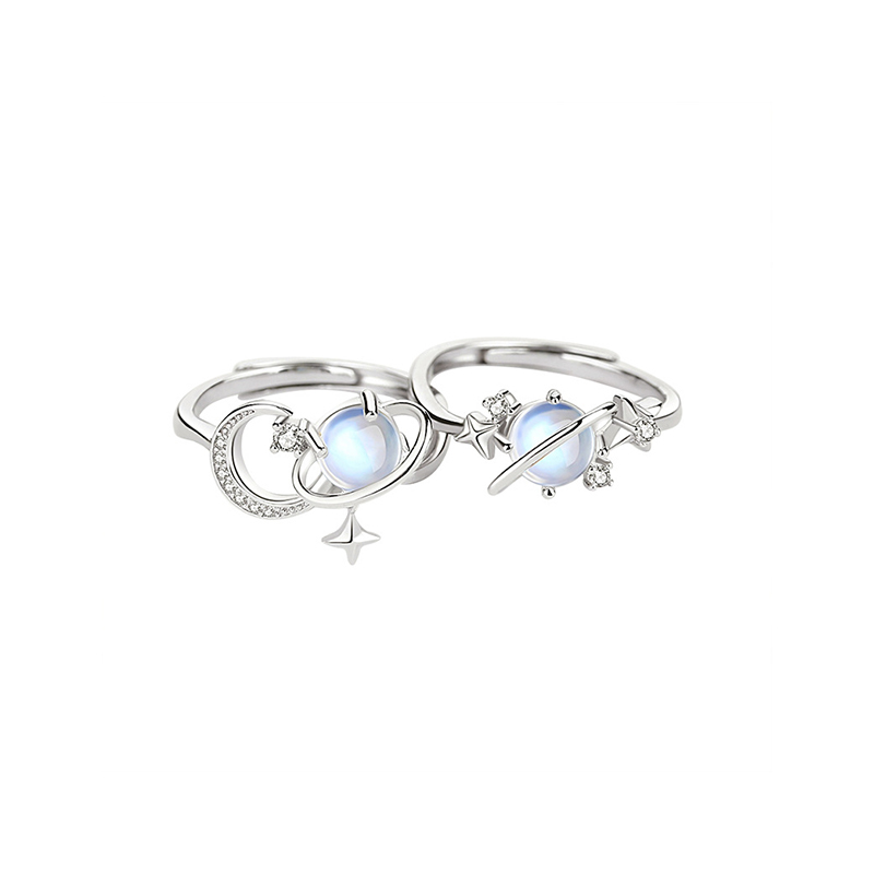母親節 × 520丨眾星捧月 · 「月光石」閨蜜戒指（2入組） 加碼贈好禮 禮物推薦-VANA氛圍飾品