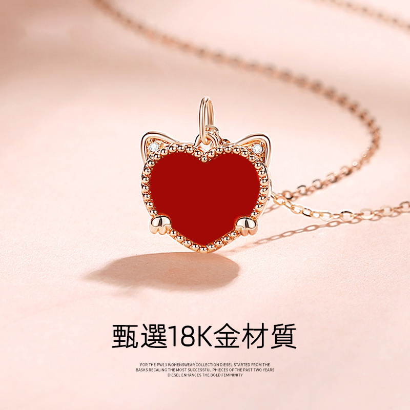 七夕情人節丨【18K金】愛心鑽石貓咪項鍊  禮物推薦-VANA氛圍飾品