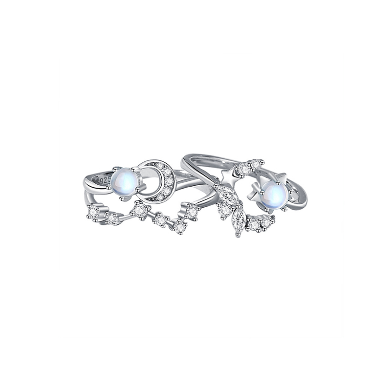 母親節 × 520丨星月心願 · 「月光石」閨蜜戒指（2入組） 加碼贈好禮 禮物推薦-VANA氛圍飾品