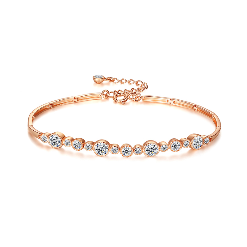 簡約鑲鑽玫瑰金手環【純銀】-VANA氛圍飾品