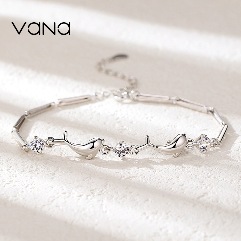 超質感好物丨海豚之戀手鍊 情人節禮物【純銀藍色鋯石】  禮物推薦-VANA氛圍飾品