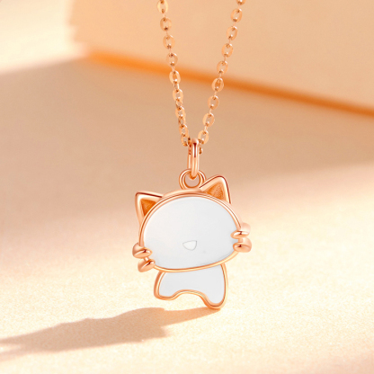 七夕情人節丨【18K金】「白玉」可愛貓項鍊  禮物推薦-VANA氛圍飾品