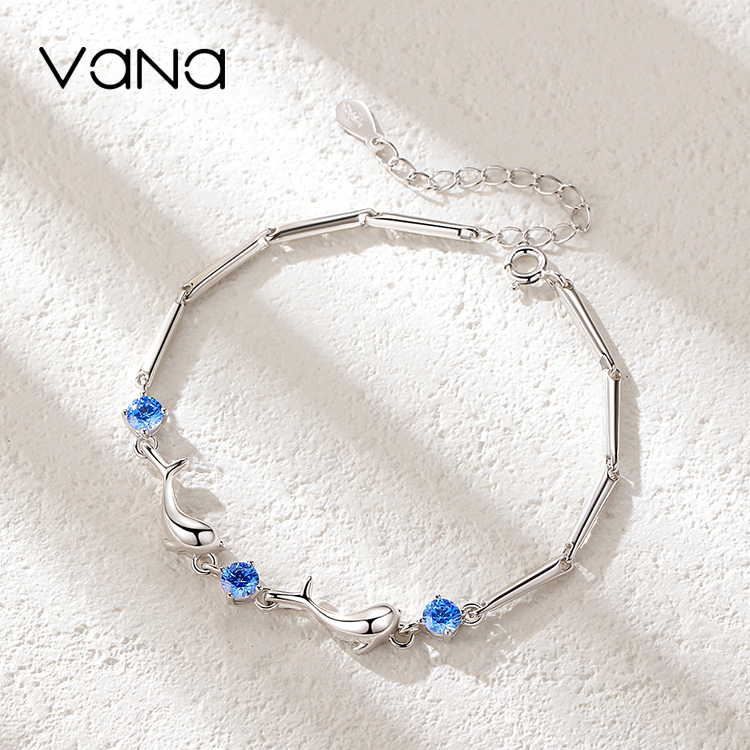 超質感好物丨海豚之戀手鍊 情人節禮物【純銀藍色鋯石】  禮物推薦-VANA氛圍飾品
