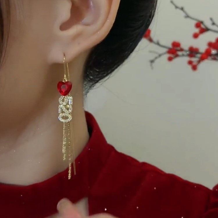 紅色愛心5201314流蘇耳環-FANYIACC