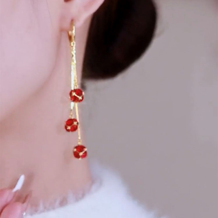 三生三世紅鑽球流蘇耳環-FANYIACC