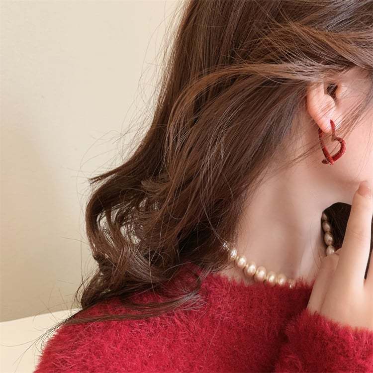 時尚復古紅愛心耳環 【一款兩戴】-FANYIACC