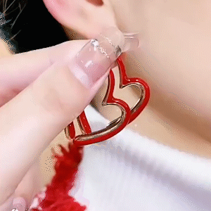時尚復古紅愛心耳環 【一款兩戴】-FANYIACC