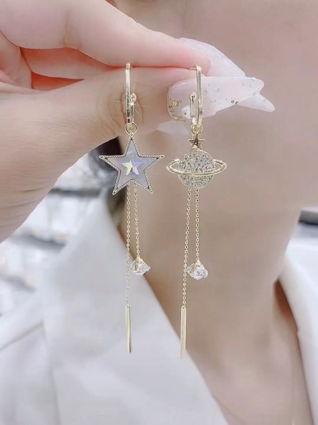 不對稱星月流蘇耳環-FANYIACC