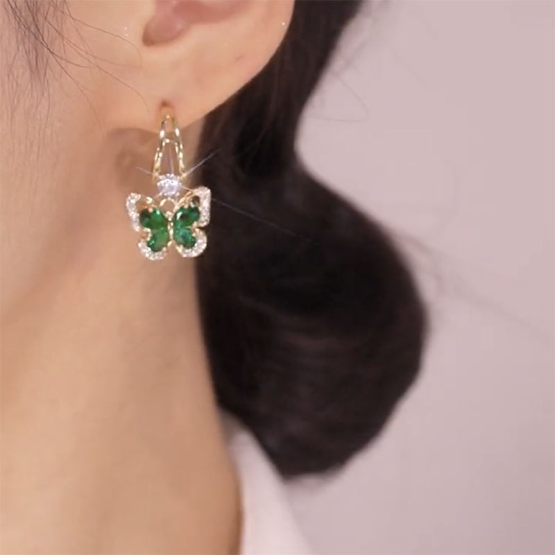 綠色水晶蝴蝶耳環-FANYIACC