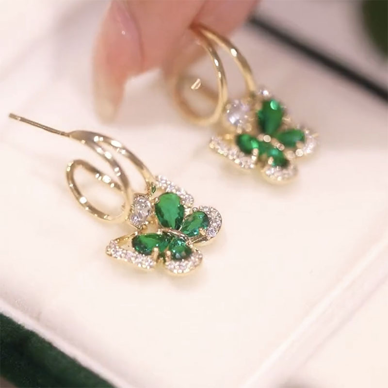 綠色水晶蝴蝶耳環-FANYIACC