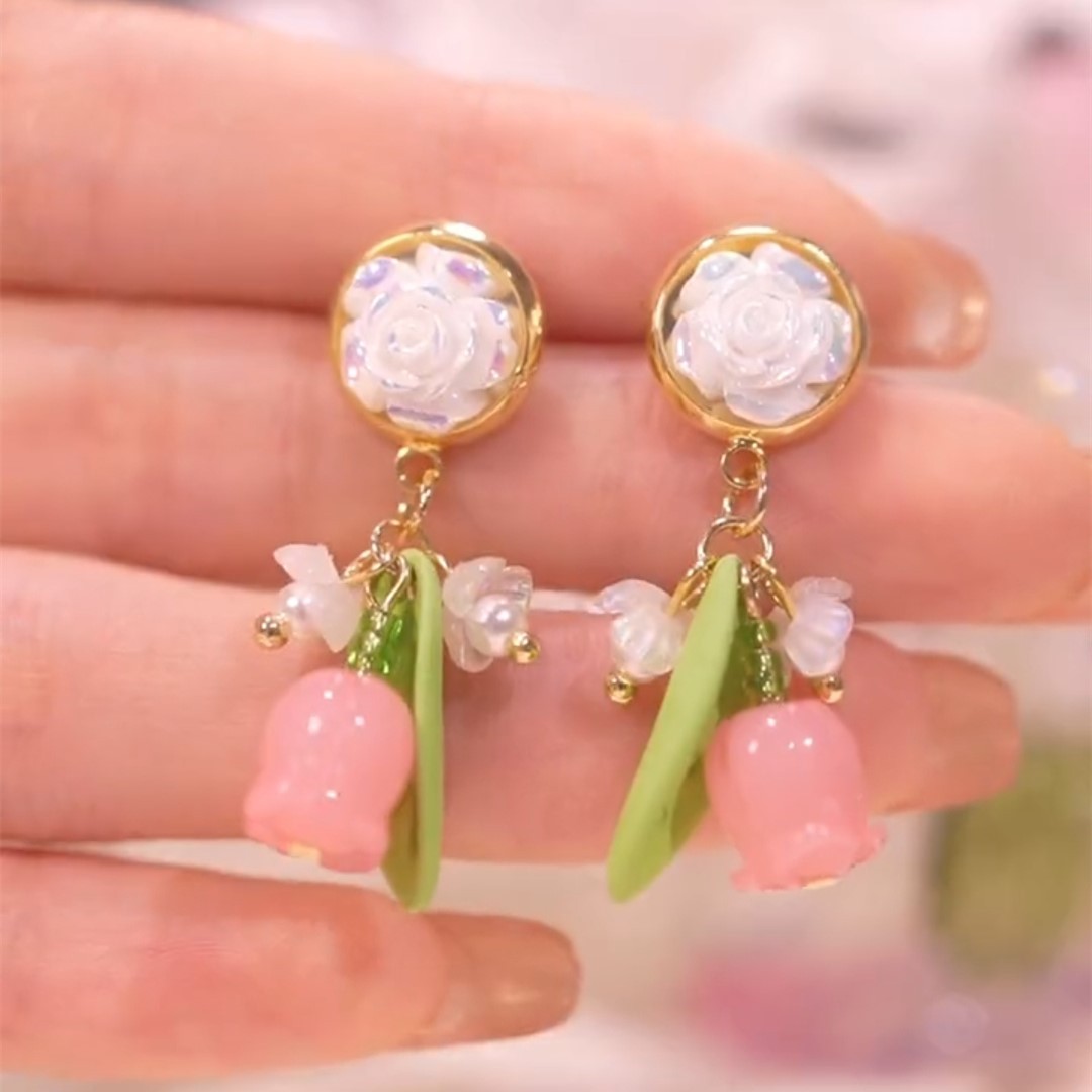 桃之夭夭 粉色花蕊耳環-FANYIACC