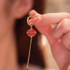 紅色長燈籠流蘇耳環 -FANYIACC