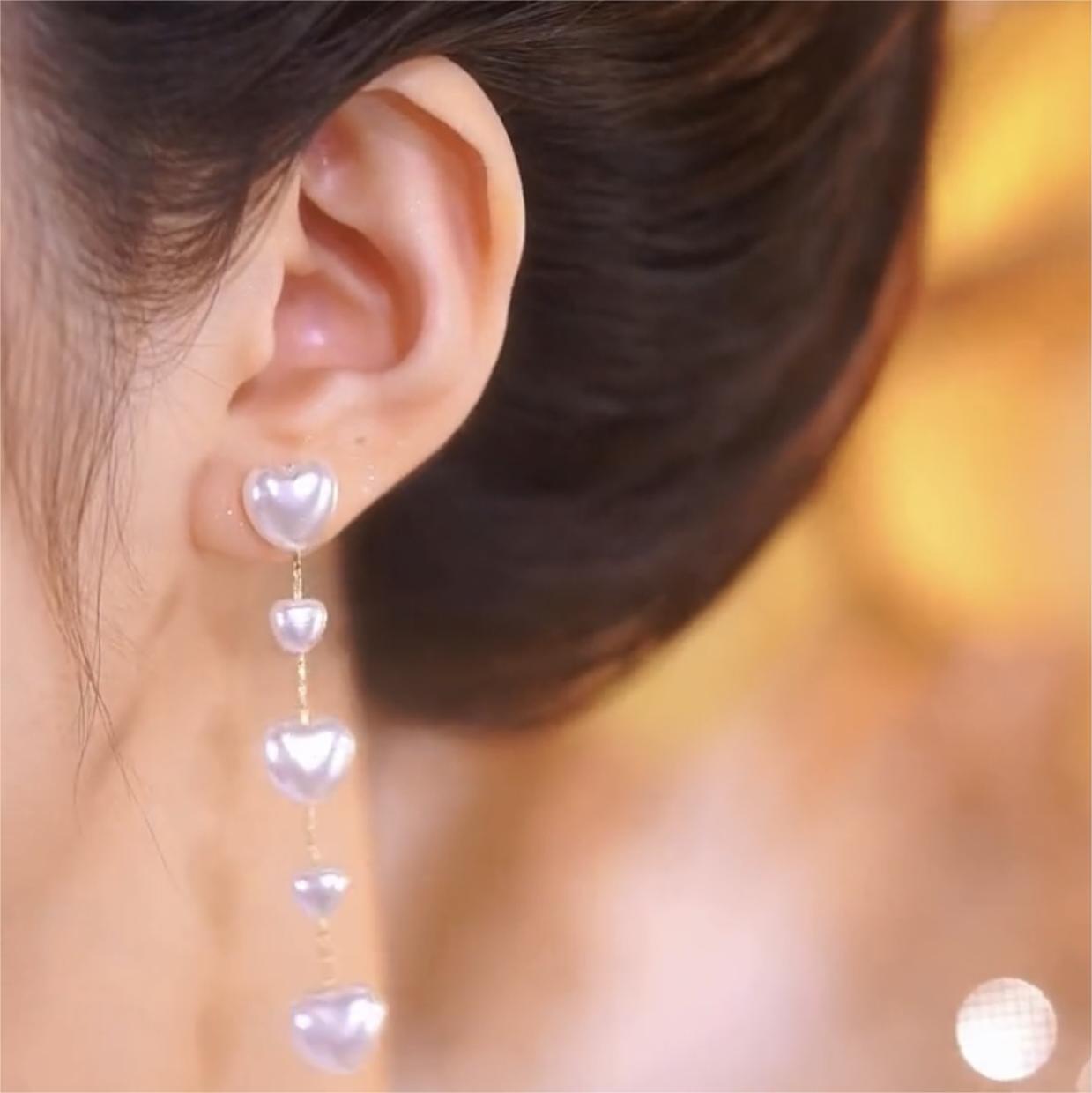 愛心珍珠流蘇耳環-FANYIACC