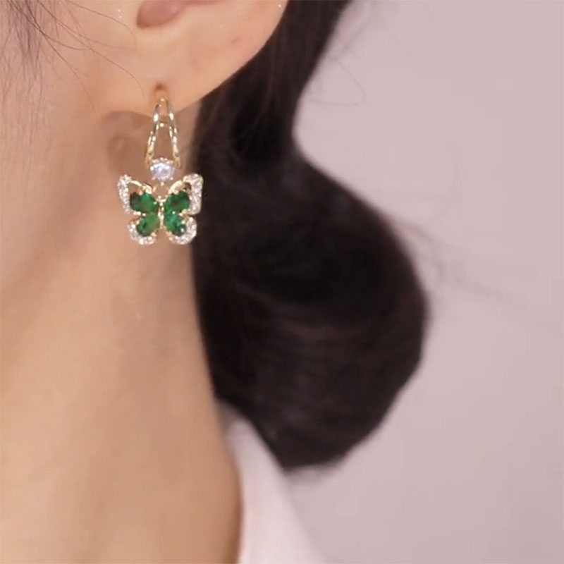 綠色水晶蝴蝶耳環-FANYIACC