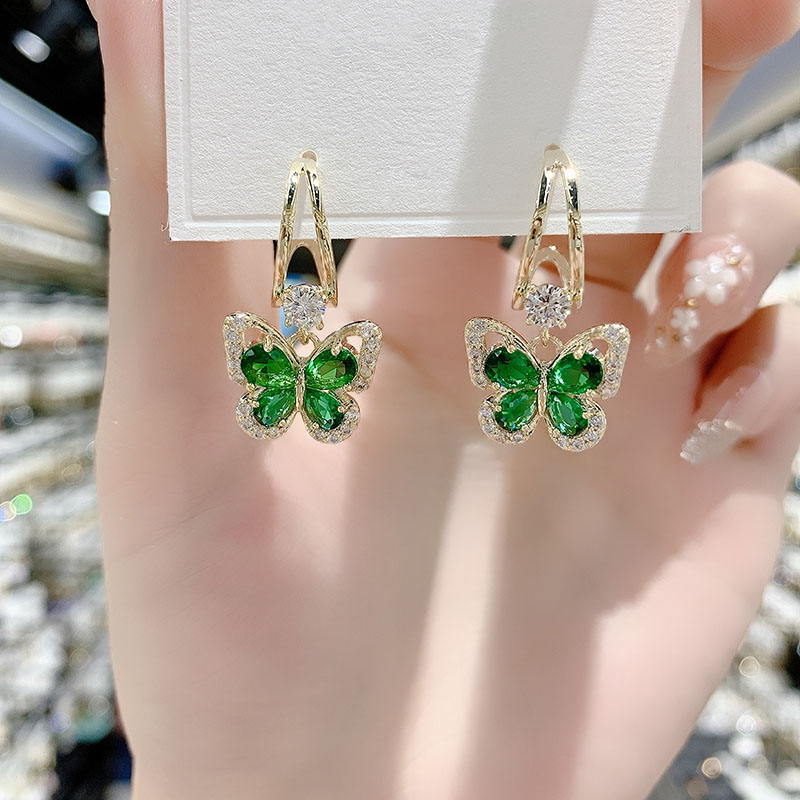 綠色水晶蝴蝶耳環-FANYIACC