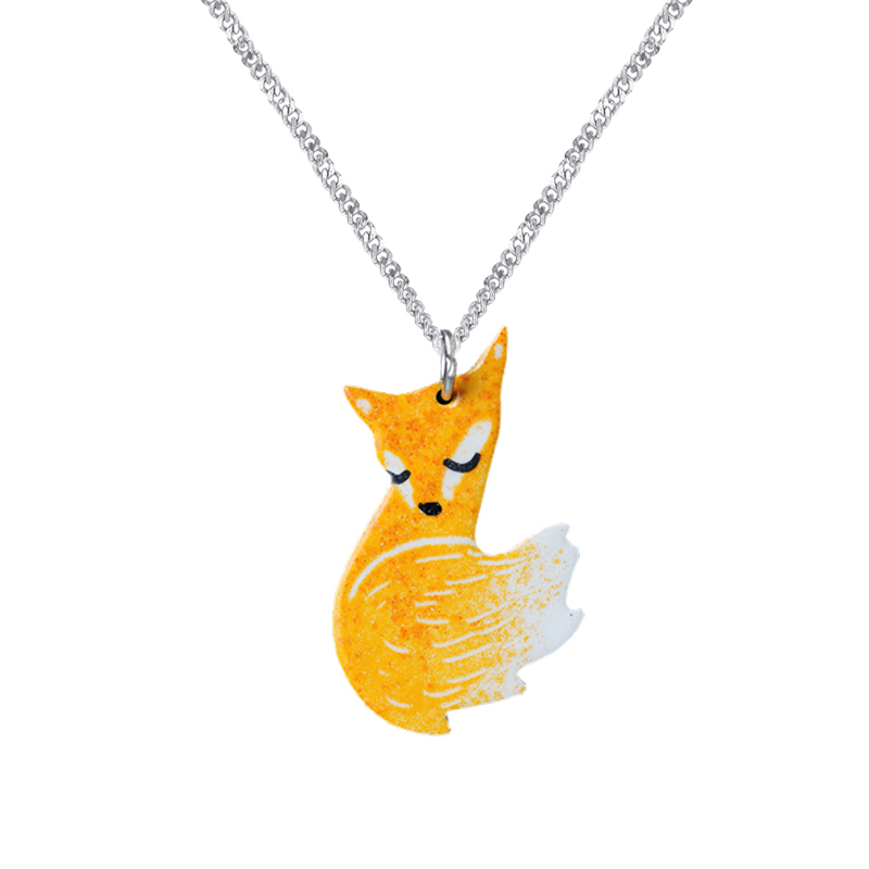 Hand-painted Fox and Wolf Couple Hug Necklace