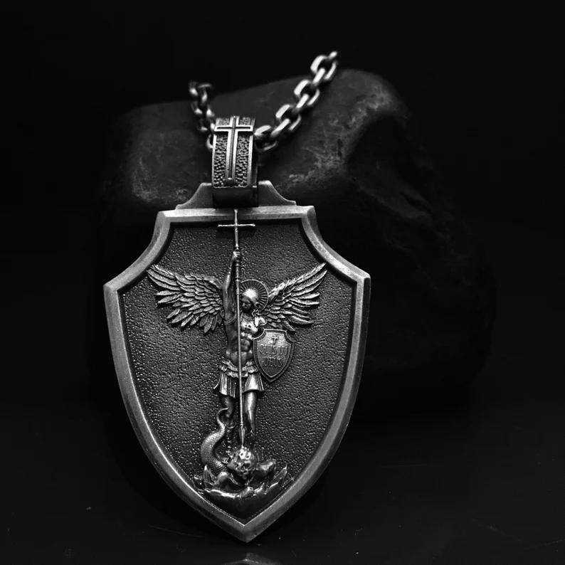 Archangel St. Michael Silver Medallion Necklace-Vigg Jewelry