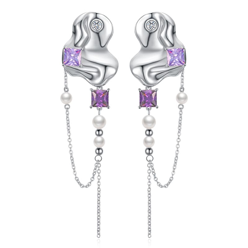 VIGG Amethyst Cubic Zirconia Tassel Earrings-Vigg Jewelry