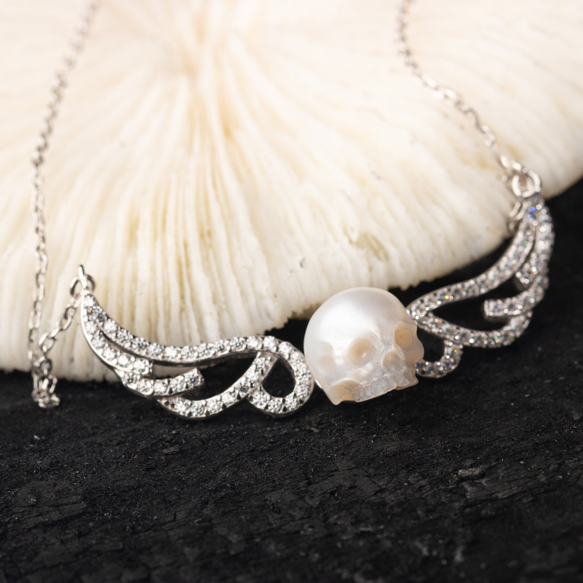 Vintage Angel Wings Pearl Skull Necklace-Vigg Jewelry