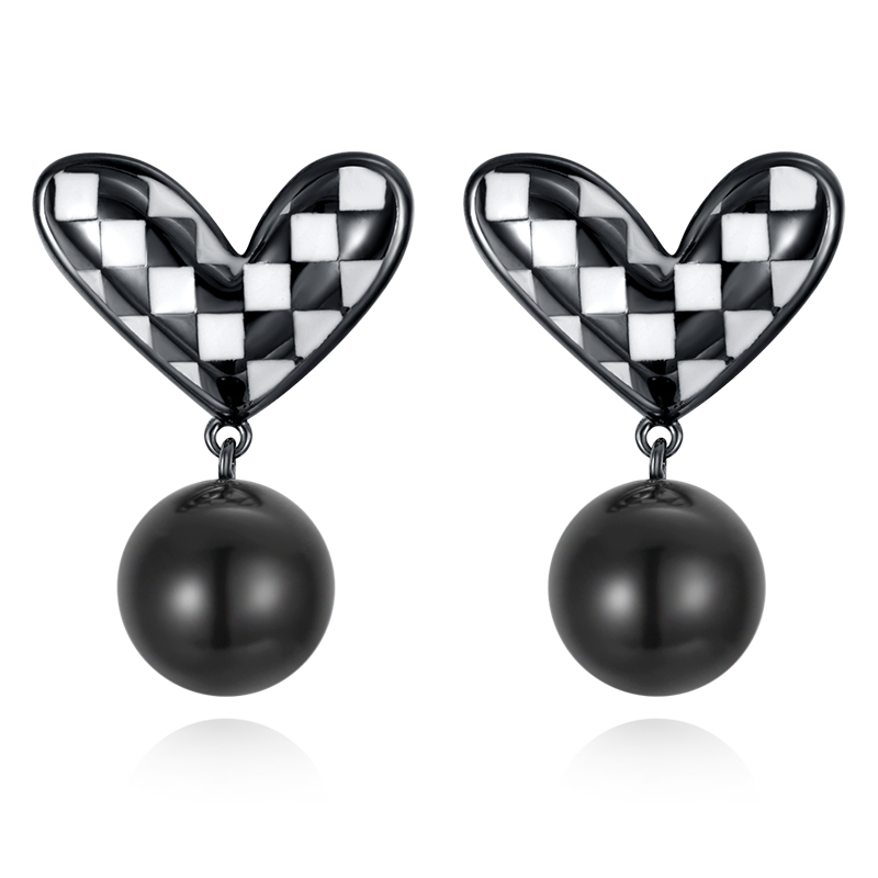 Checkerboard Heart Earrings-Vigg Jewelry