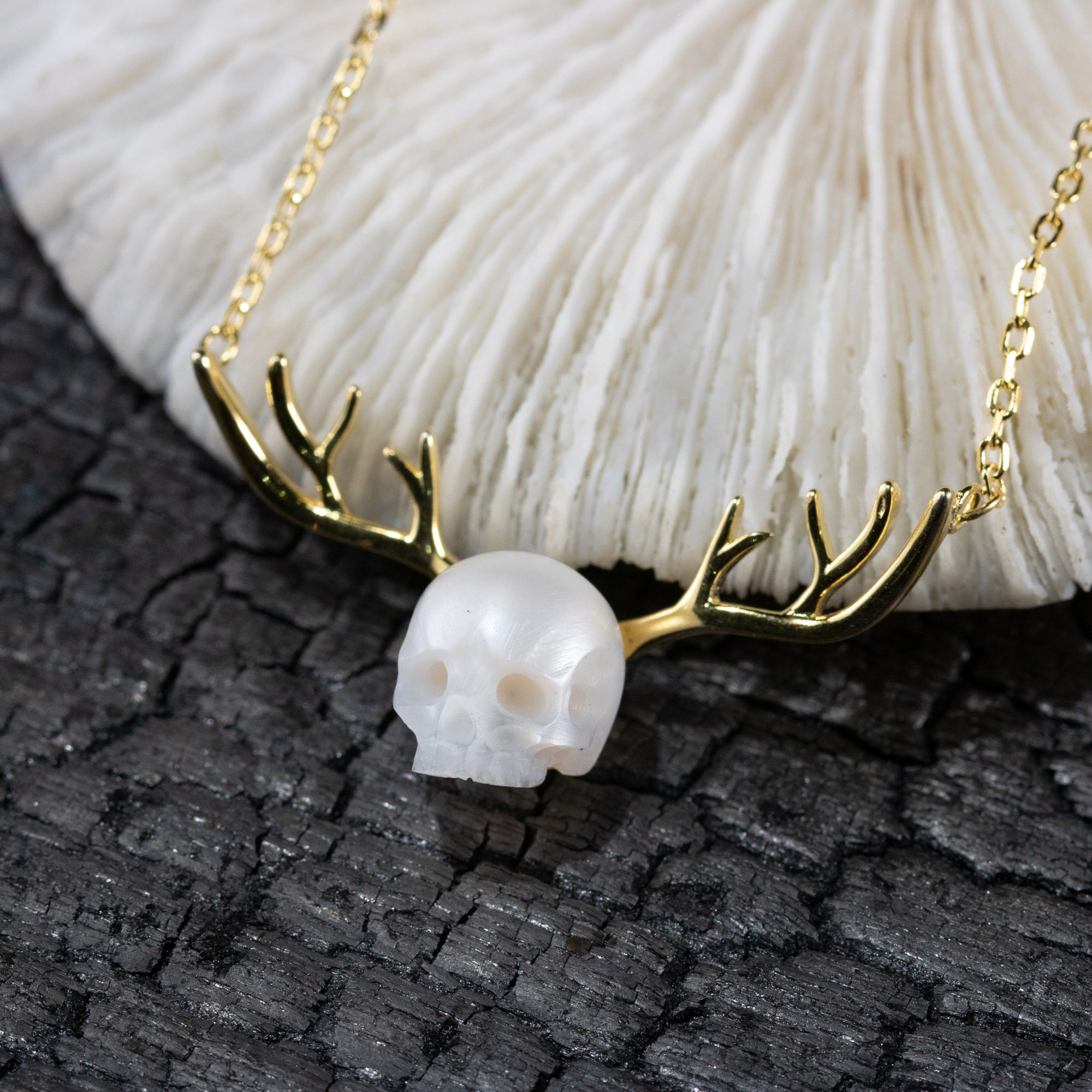 Fashion Antler Pearl Skull Necklace-Vigg Jewelry