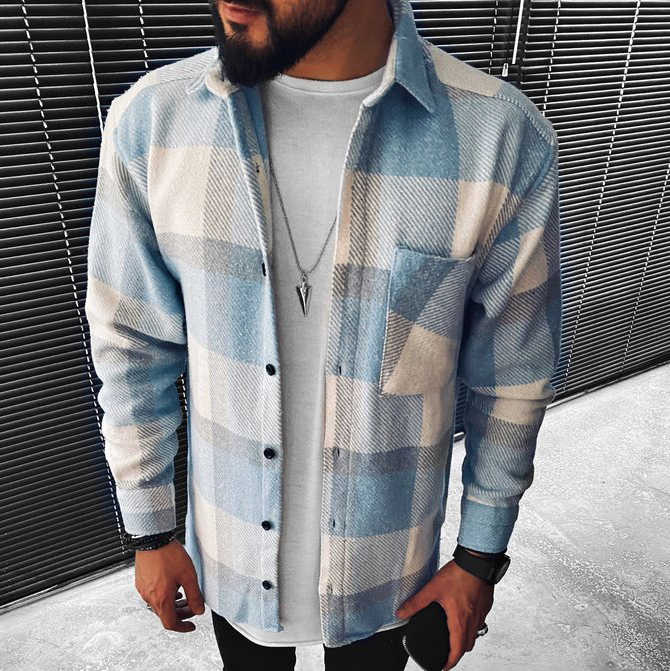 casual check textured long sleeve jacket