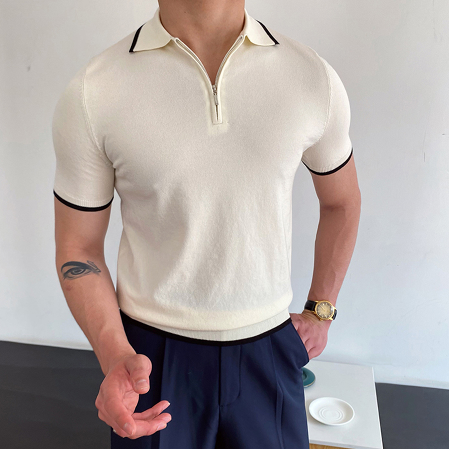 Fashion casual men's zipper polo shirt