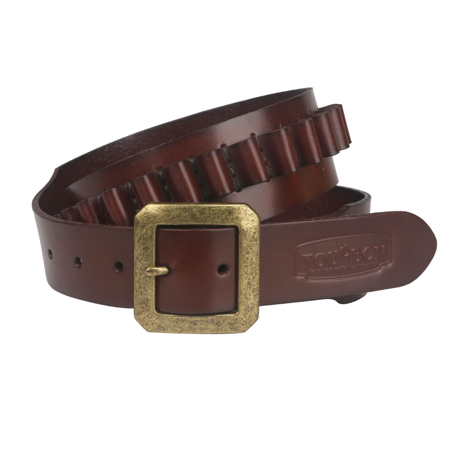 TOURBON Adjustable Leather Bandolier Pistol Cartridge Belt for 44/45- Brown