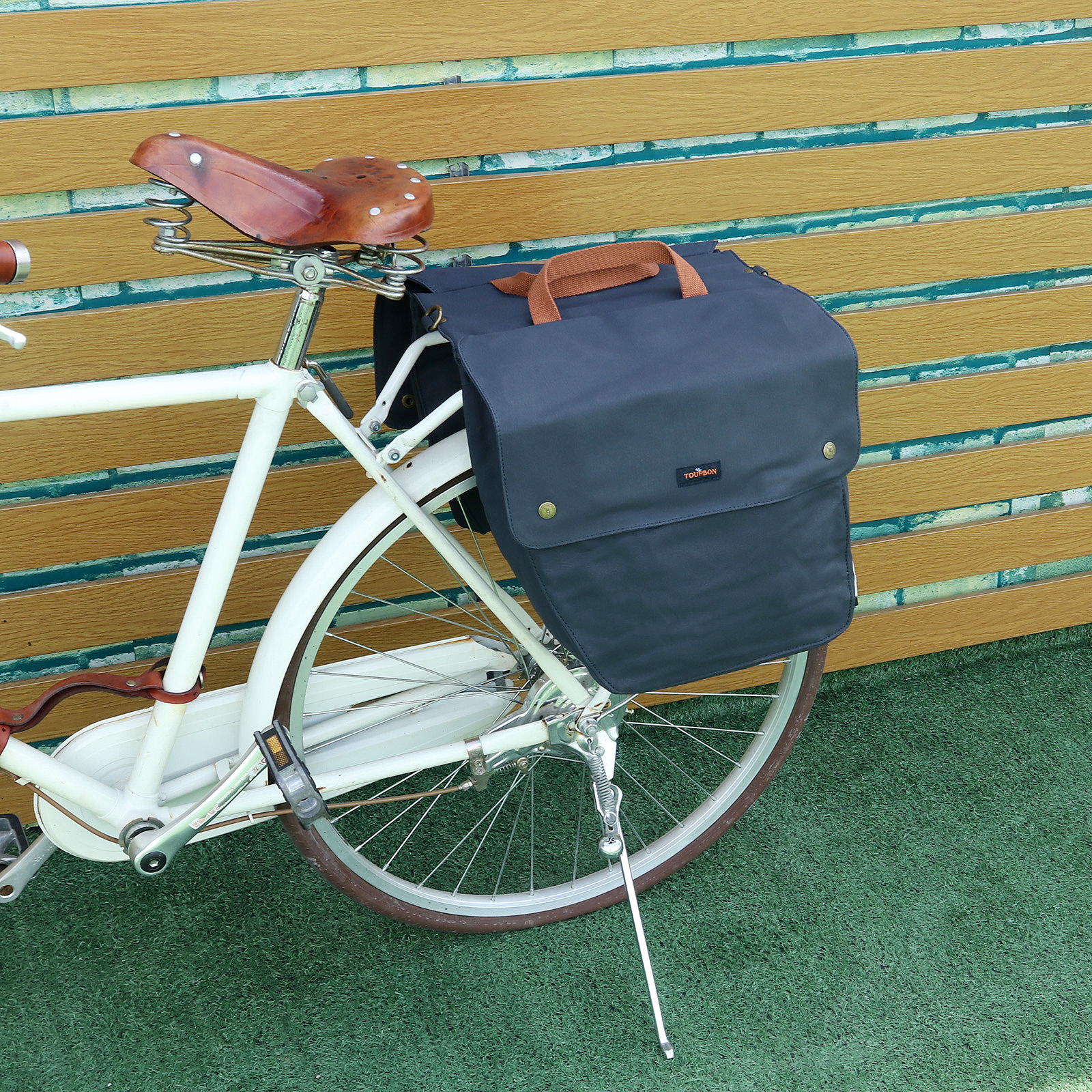 TOURBON Canvas Bike Double Panniers Rear Rack Bag Trunk Case Carry All Navy Blue