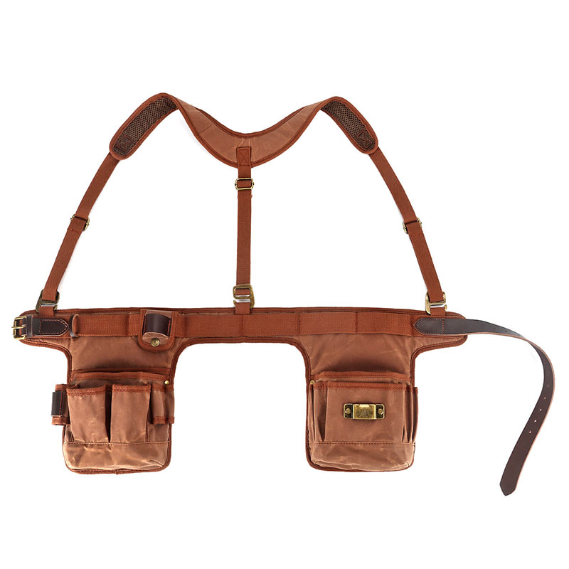 TOURBON Wax Canvas Carpenters Tool Bag Work Apron Belt with Suspenders