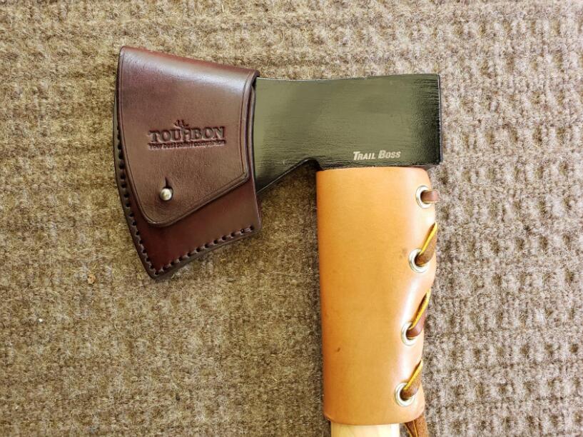 hatchet with leather sheath