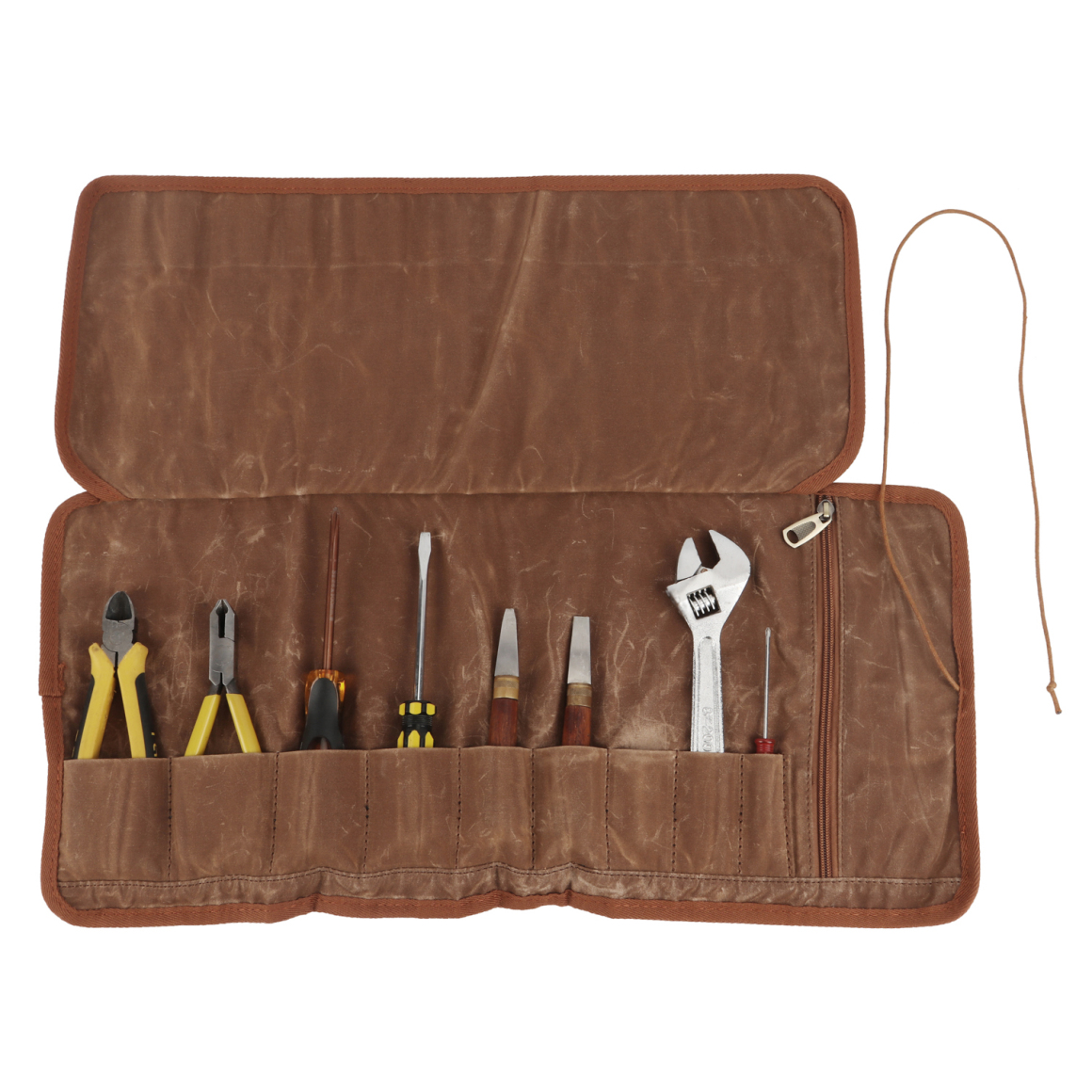 TOURBON Vintage Canvas Tool Roll 10 Pocket Wrench Bag Pliers Holder